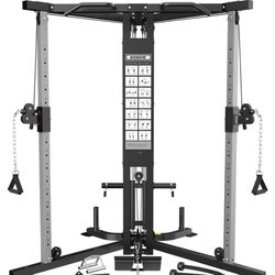 DONOW Cable Crossover Machine, Cable Fly Machine Home Gym System Workout Station with Dual Pulley System Pull-Up Bar Cable Bar and LAT Pull Down Syste