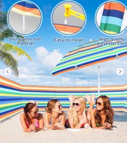 Striped Beach Windscreen with Umbrella Set