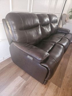 Dark Brown Leather Power Recliner Sofa