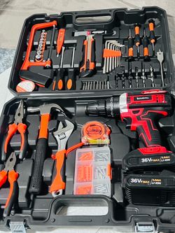Brand New 36V Cordless Drill Kit w/ 2 Batteries, Charger & Complete Tool Set