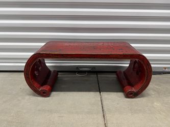 Antique Chinese Red lacquer scroll table bench ceremonial