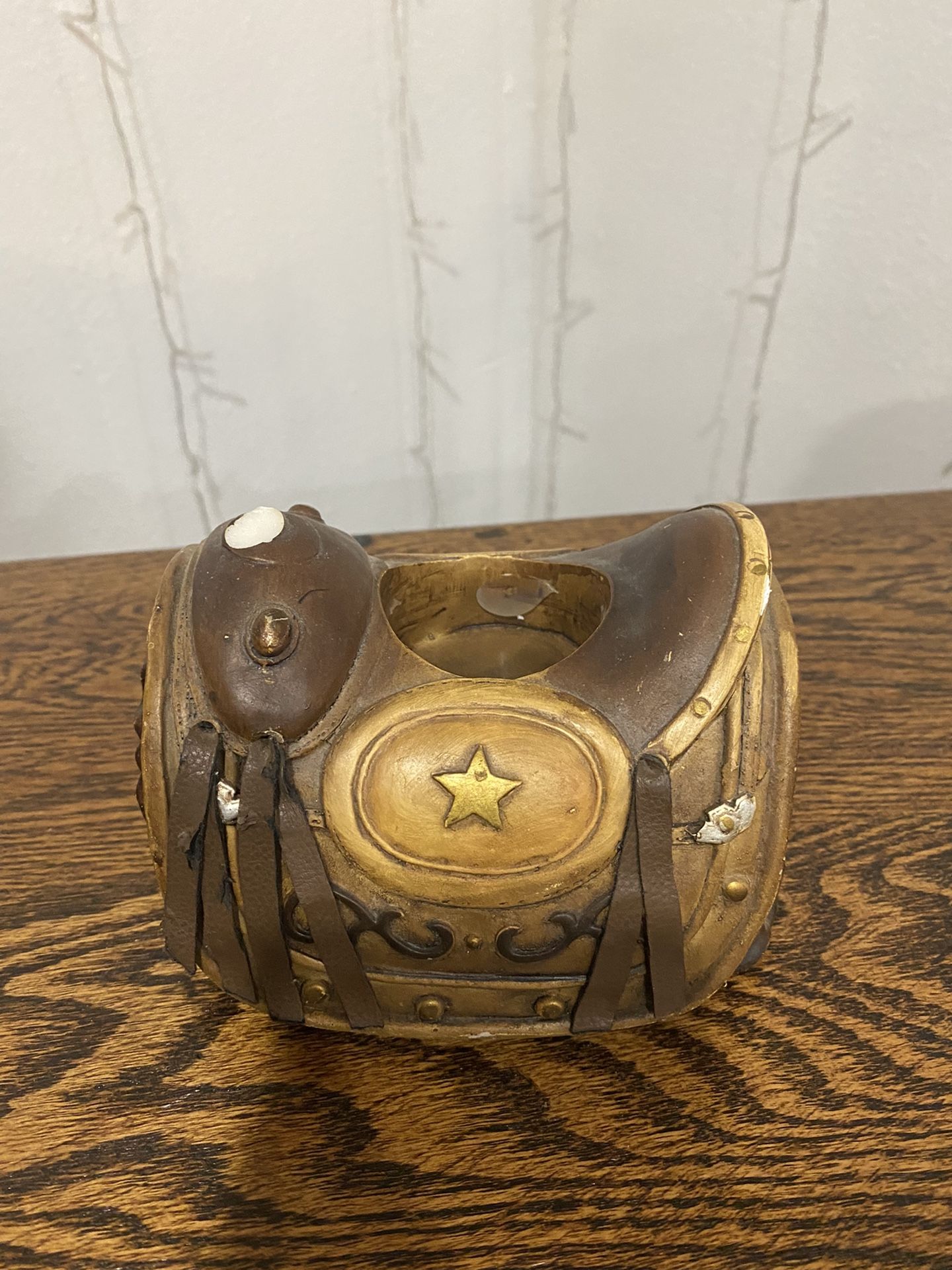 Western Saddle Statue Candle Tea Light Holder Cowboy Horse Decoration Shelf Display