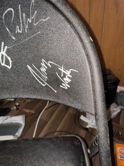 Signed Metal Chair By Texas Blues Master Johnny Winter And Band