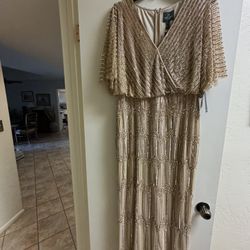 Adrianna Papell Gold Beaded Gown NWT Size 8