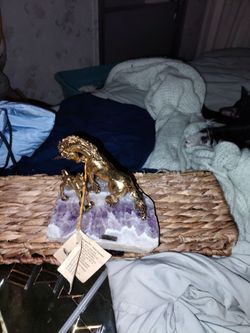 Gold Horse Figurine on Amethyst Crystal Base