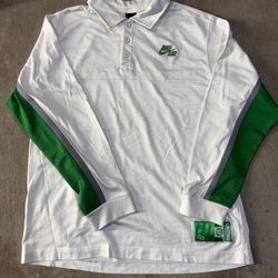 Y2K Nike white and green long sleeve polo size XL