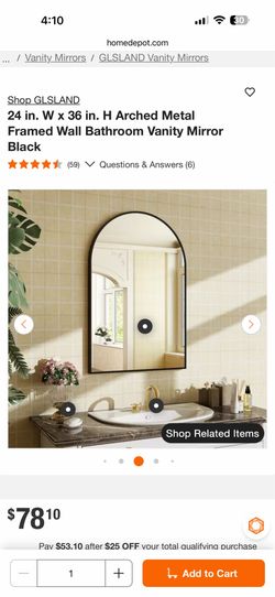 Shop GLSLAND 24 in. W × 36 in. H Arched Metal Framed Wall Bathroom Vanity Mirror Black 食貪食