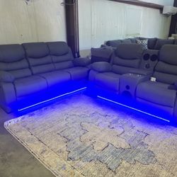 Brand New Byers Market Gel Leather Reclining Sofa & Loveseat Sets with Bluetooth, Speakers, LEDs ➕️