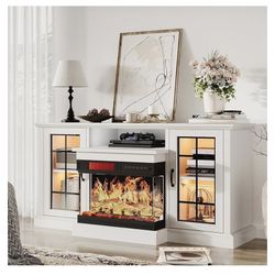 New, 59'' Fireplace TV Stand, 3 Sided Glass Media Entertainment Center Console