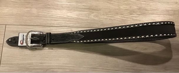 NWT~NOCONA~Men’s Western~Country~Rodeo~Roughout Black Leather Belt~Size 40~White Buck Lacing~Awesome
