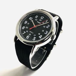 Timex Weekender T2N6479J 38mm Black Dial INDIGLO Nylon Slip-Thru Watch | NIB