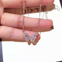 Silver Butterfly Necklace With Box