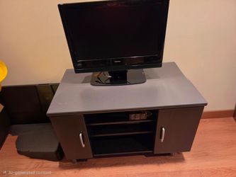 Gray TV Stand with Cabinet Doors