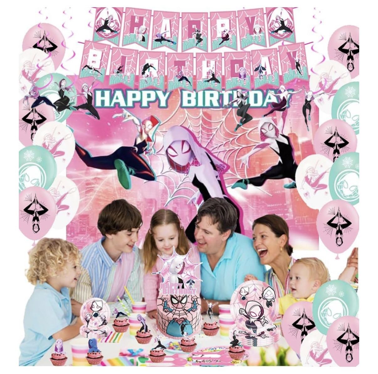 Pink Spider Theme Birthday Party Decorations Supplies