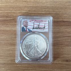 2025-(P) Silver Eagle/Eagle Privy DONALD TRUMP LABEL PCGS MS70 FDOI