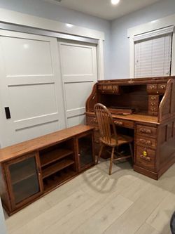 Accordion Desk w/Curio and File Cabinet - Solid Wood