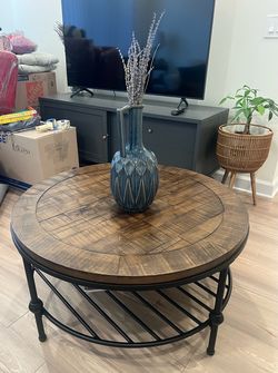 Wood and Steel Round Coffee Table