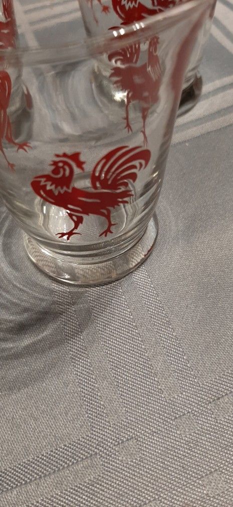 Vintage 1950s Red Rooster Juice Glasses, 3