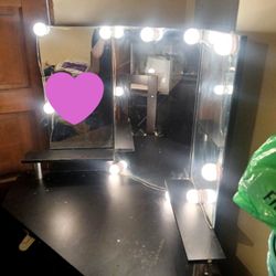 Vanity With Mirror Lights And Stool