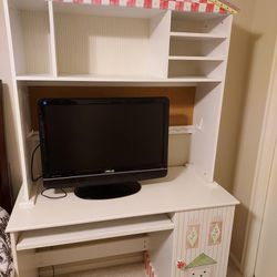 Girl's White Desk and Cabinet