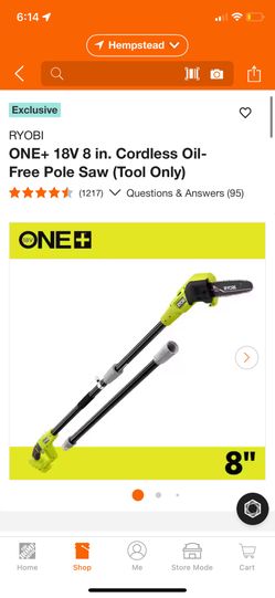Exclusive RYOBI ONE+ 18V 8 in. Cordless Oil-Free Pole Saw (Tool Only)