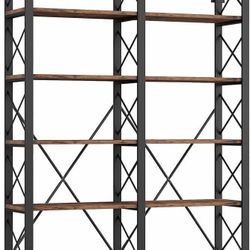 Bookshelf Double Wide 6-Tier 76" H, Open Large Bookcase, Industrial Style Shelves, Wood and Metal Bookshelves (small damage)(new in box)