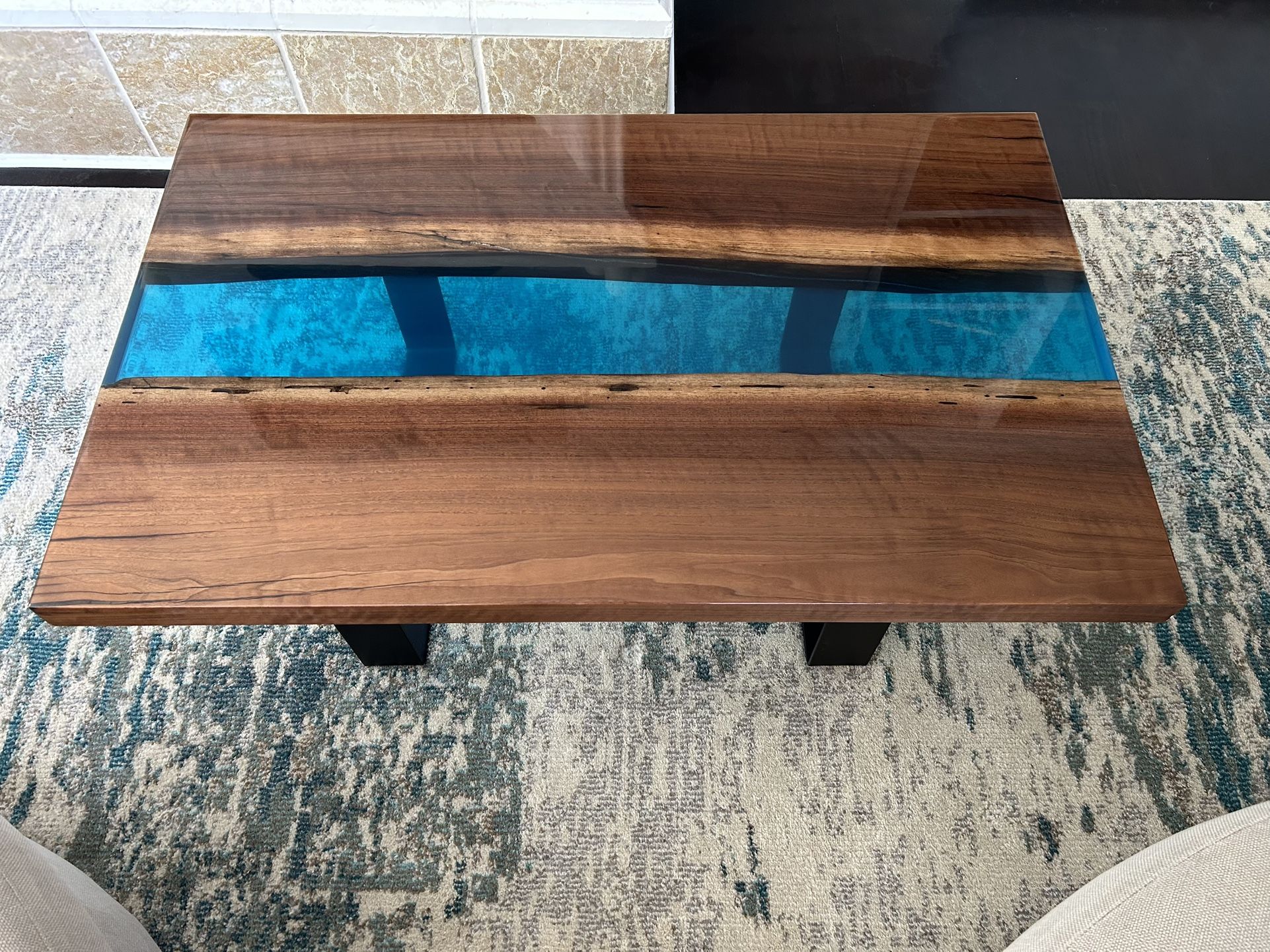 Walnut and Epoxy Resin River Coffee Table