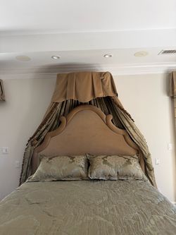 Upholstered Headboard with Canopy Draping