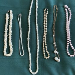 Costume Jewelry Pearls and Beads Necklaces, lot of 5, excellent condition.