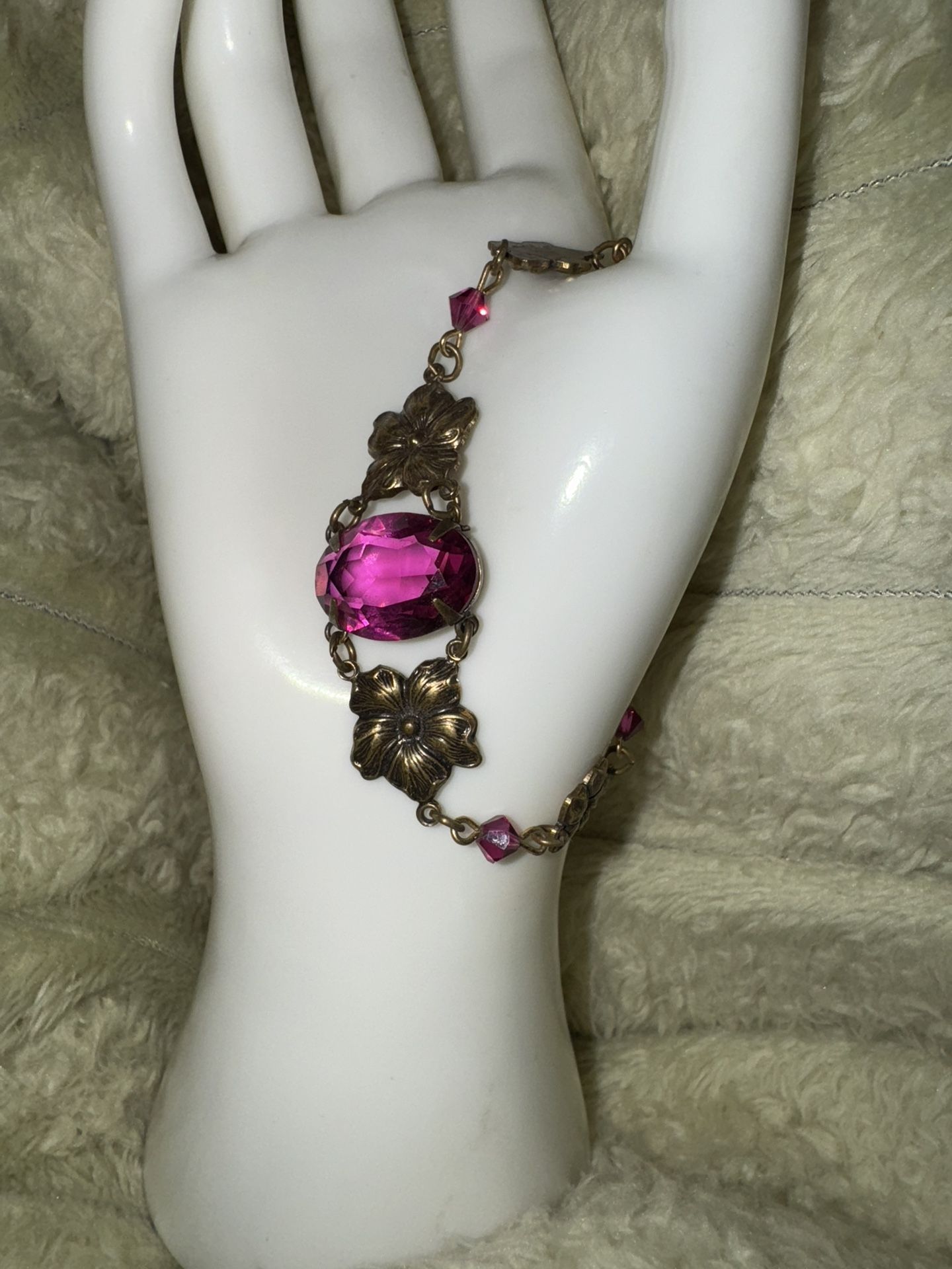 Collectible Vintage 1980's Sadie Green Art Nouveau Purple Bracelet, Golden Brass & Faux Amethyst, 7"  