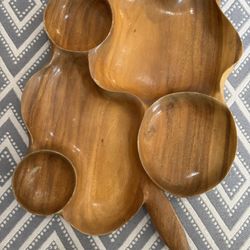 Retro Monkey Pod Hand Carved Wooden Serving Bowl