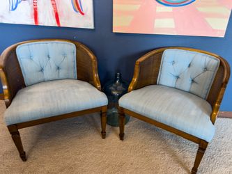 Pair of Cane Back Accent Chairs – Solid Wood