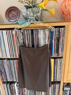 PRICE DROP: LOWELL & WHITNEY, lined BROWN,A-Line LAMBSKIN LEATHER Skirt, 10P