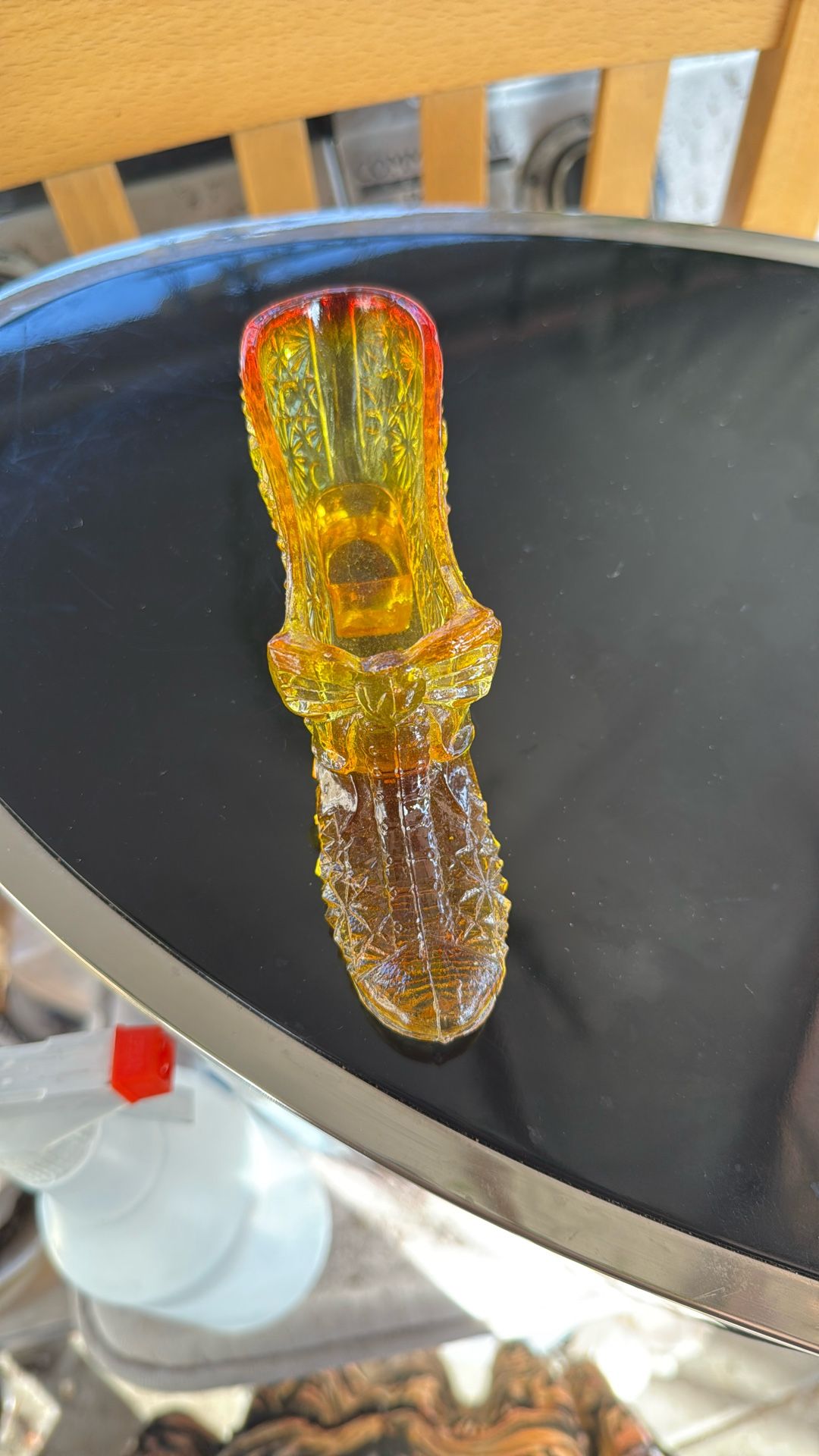 Vintage Amber Fenton Daisy Bow Button Glass Shoe