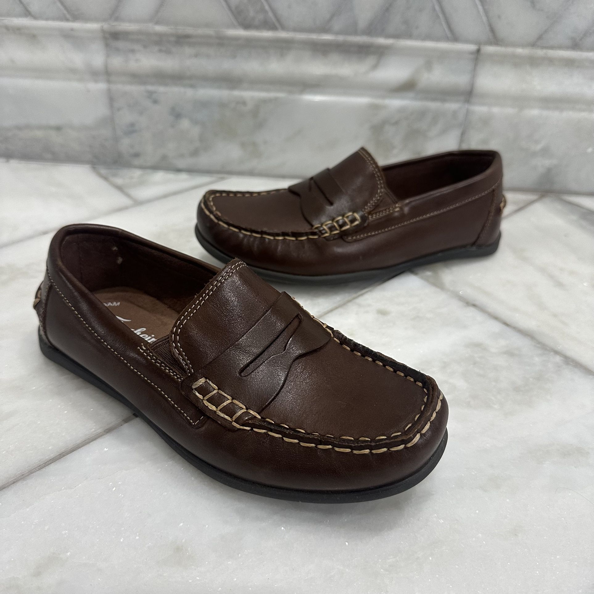 Size 3 Youth Boys Florsheim Kids Brown Leather Slip On Loafer Dress Shoes