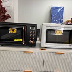 Retro Countertop white and Black color  Microwave Oven 700W LED Display Glass Turntable Rose Gold