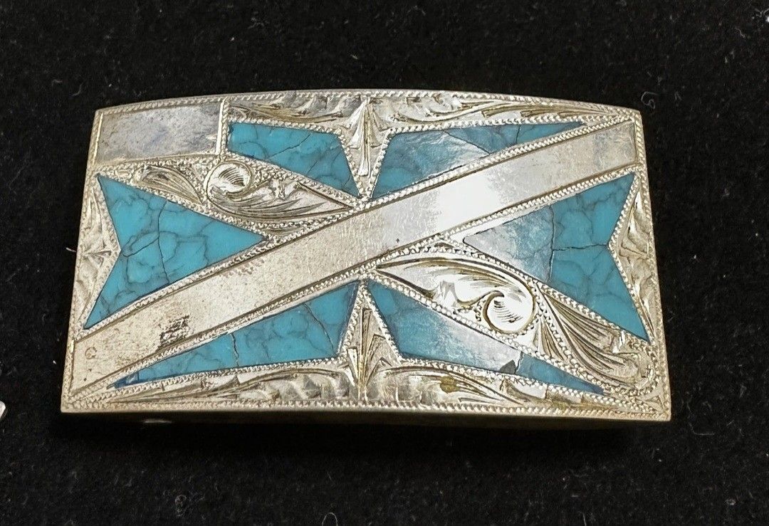 Sterling Silver belt Buckle hand design Inlaid Turquoise
