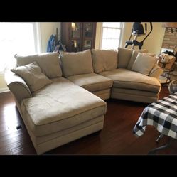 Raymour & Flanigan Briarwood collection. taupe/khaki color 3 piece sectional couch with chaise and lounge chair