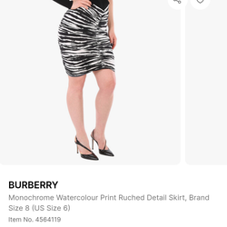 Burberry Ruched Skirt, Brand Size 8 (US Size 6) NWT