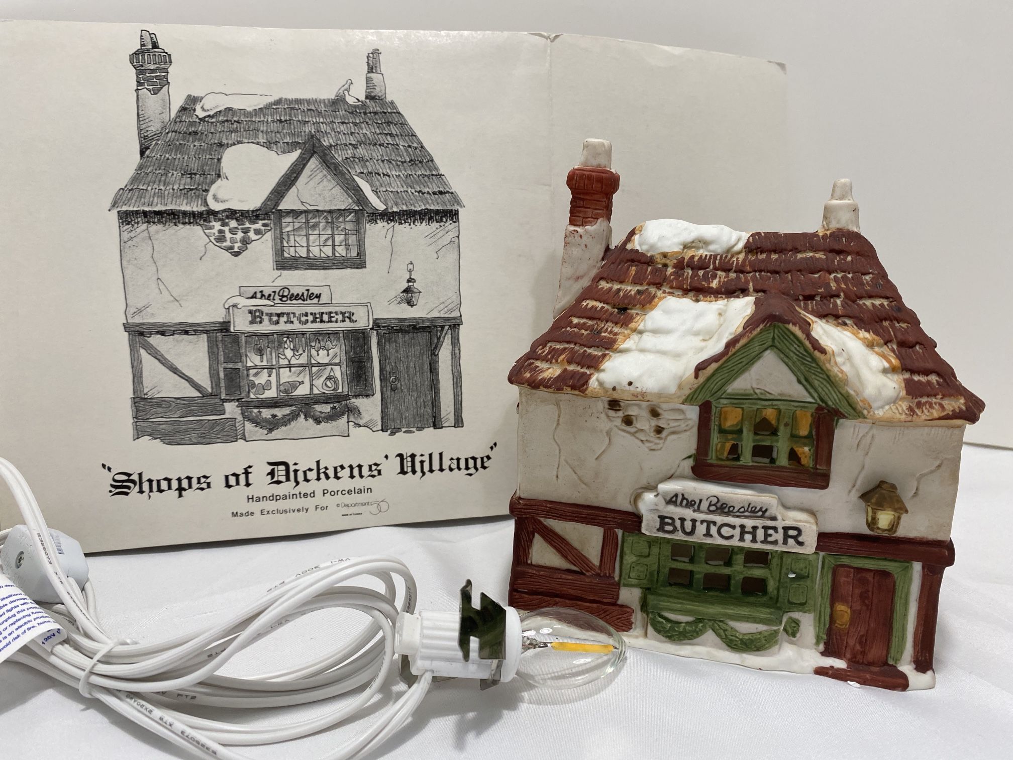 Dept 56 Abel Beesley Butcher 63356 Shops of Dickens’ Village 1984 Box New Light