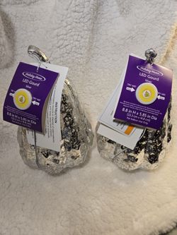 Pair of  Acrylic Silver Pears with Illuminated Led fairy lights 