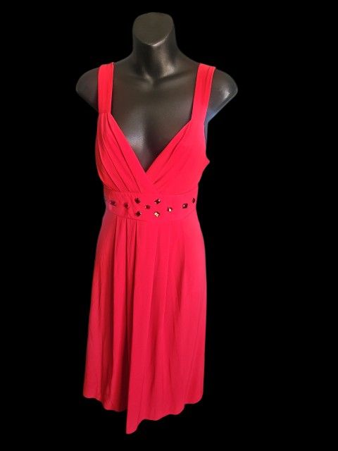 Red Embellished Aundress With Plunged Neckline