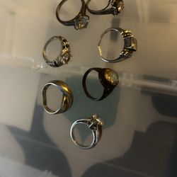 Lot Of Silver Rings Some With Cubic Zirconia