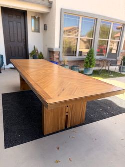 Large Wood Dining Table with Herringbone Top