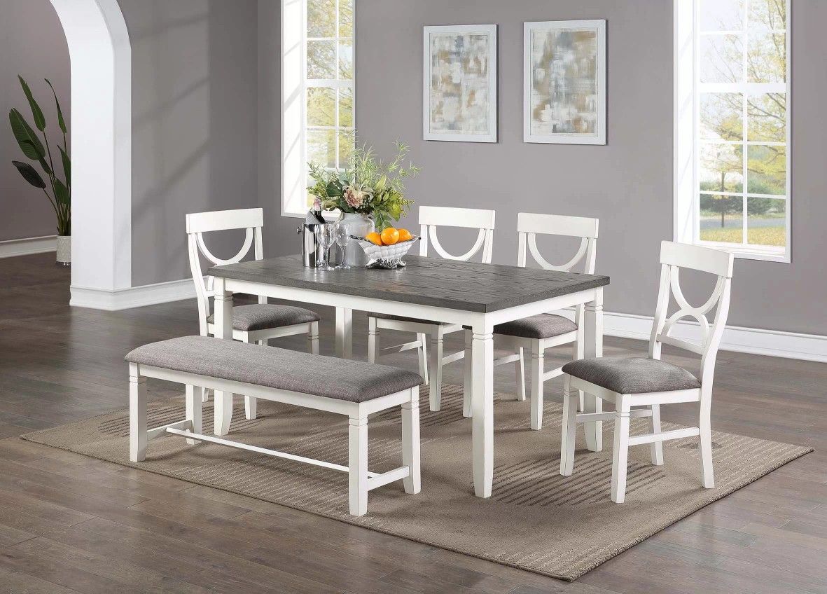 6-Pc Dining Set
Table + 4 Chairs + Bench