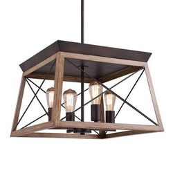 Farmhouse Pendant Light Fixture, 4-Lights, Adjustable, Rectangular Rustic Chandeliers