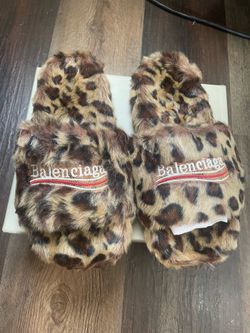 Balenciaga Men&Women Furry Leopard Designer Slides