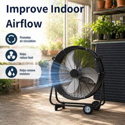24 Inch Solar floor-standing fan,140W Adjustable Solar Panel,3-Speed Remote Control 130W DC Brushless Mobile Vent Fan for Warehouse,Workshop,Camping &