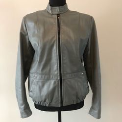 Vintage Womens Bristol Golden Crown Gray Leather Jacket Size 12