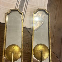 2 gold candle holder mirrors 